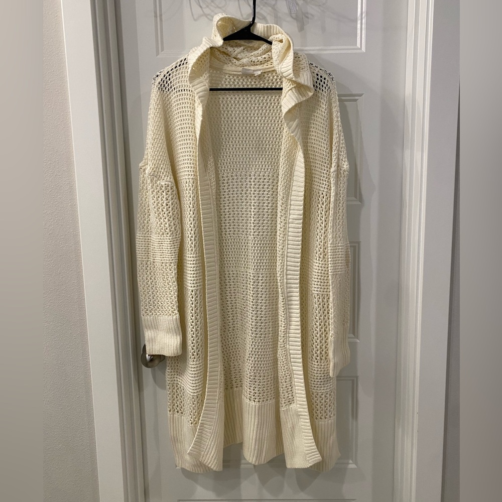 GAP Ivory Knit Hooded Cardigan